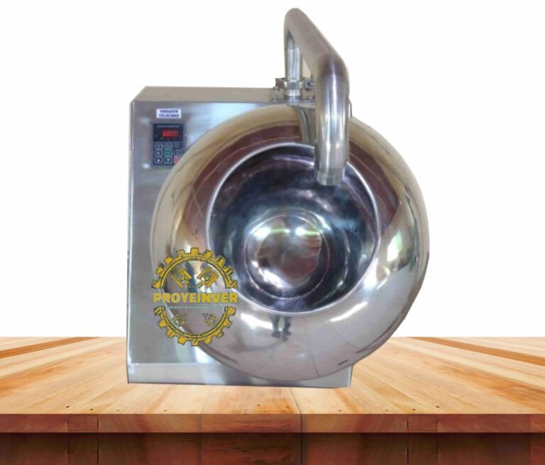 Bombo Grageador de Sobremesa: compacto, eficiente y diseñado en acero inoxidable para pequeñas producciones de chocolate y confitería, con resultados profesionales en cada grageado.