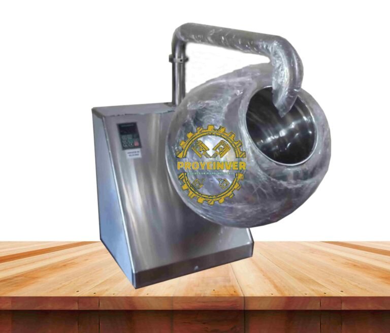 Bombo Grageador de Sobremesa: compacto, eficiente y diseñado en acero inoxidable para pequeñas producciones de chocolate y confitería, con resultados profesionales en cada grageado.