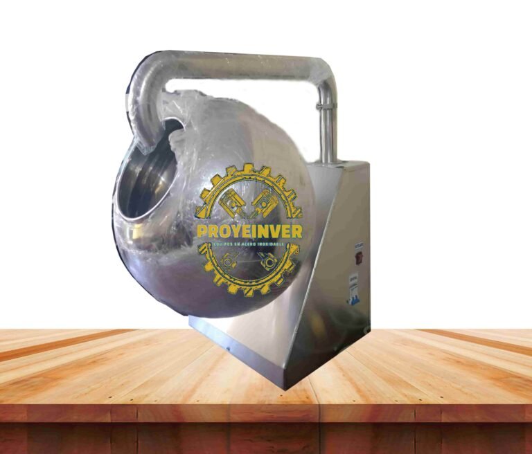 Bombo Grageador de Sobremesa: compacto, eficiente y diseñado en acero inoxidable para pequeñas producciones de chocolate y confitería, con resultados profesionales en cada grageado.